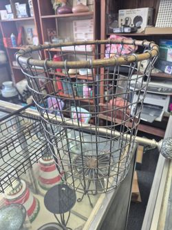 Vintage Metal Wire Basket with Wood Rim