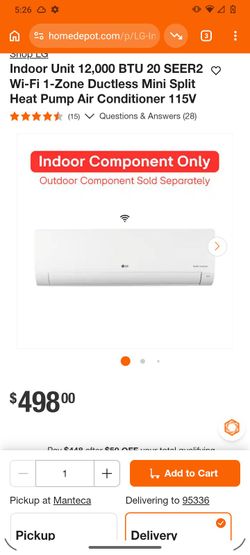 LG 12,000 BTU Ductless Mini Split Indoor Unit