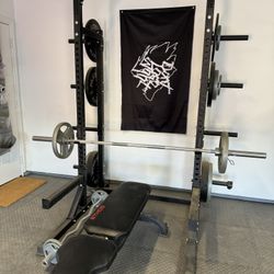 Squat Rack, Bench, Weights