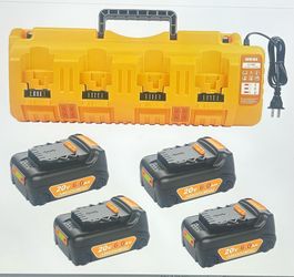 4 Pack 20V 6.0Ah Batteries & Charger for Dewalt