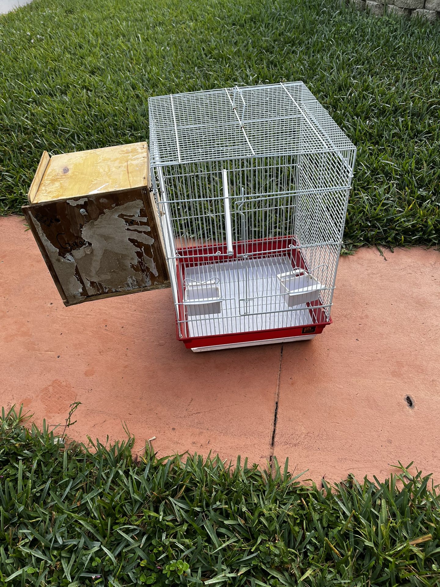 Bird Cage 22” Height By 15” Wide By 15.5” Deep (NOT COUNTING THE HOME MADE WOOD BOX) See All Pictures $45
