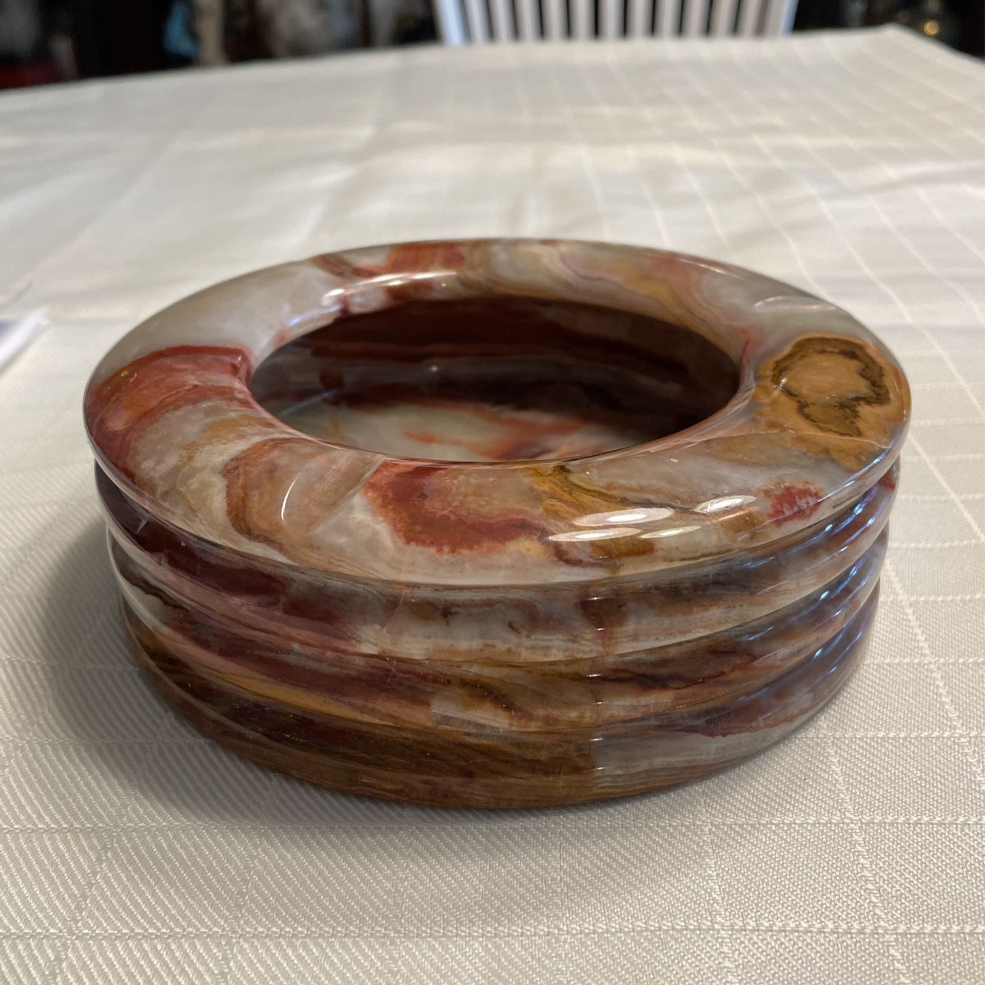 Natural Onyx Stone Round Ribbed Ashtray