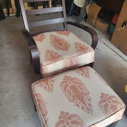 Wood Frame Chair with Ottoman