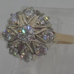 14KT YELLOW GOLD RING SIZE 7 3.8 GRAMS W 9 DIAMONDS APPROXIMATELLY  1 CARAT MINT. 882224-2. MINT CONDITION. 