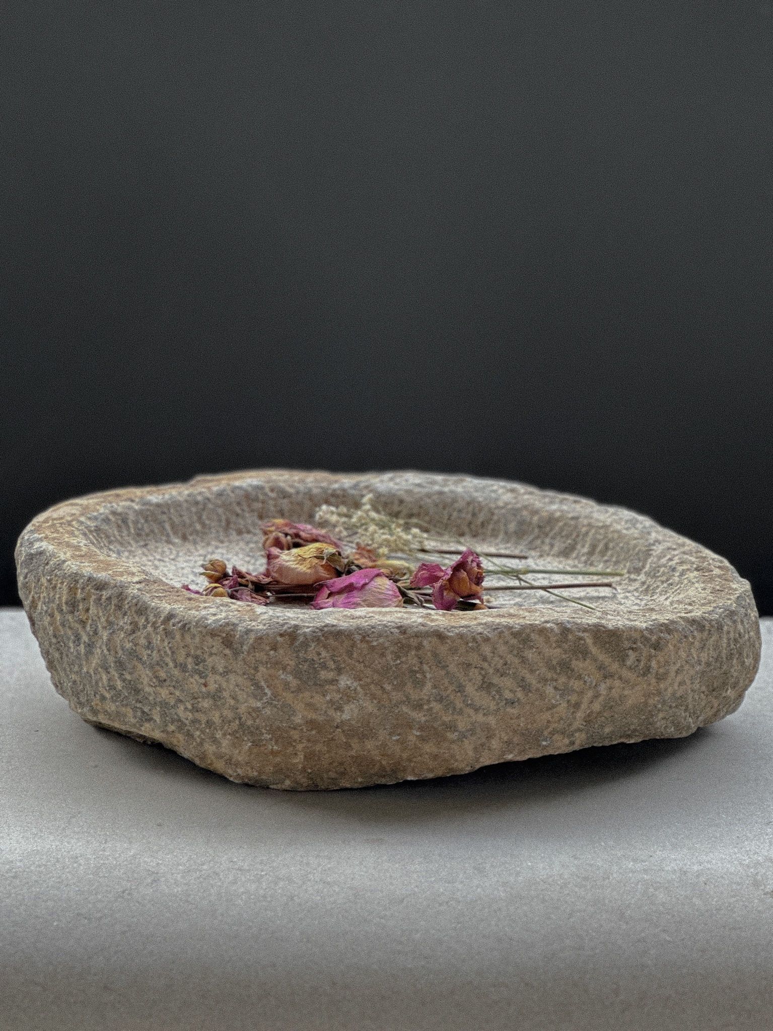 Antique Limestone Plate | Wabi Sabi & Rustic Decor Platter | Stone Tray & Holder
