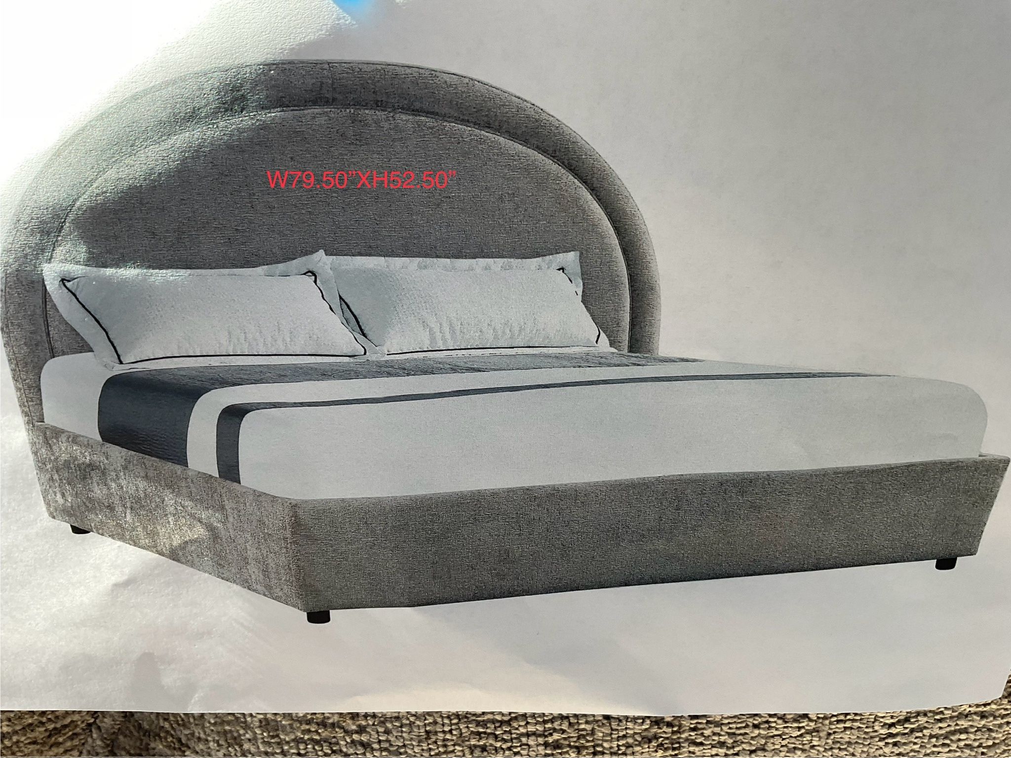 New King size platform fabric upholstered bed.