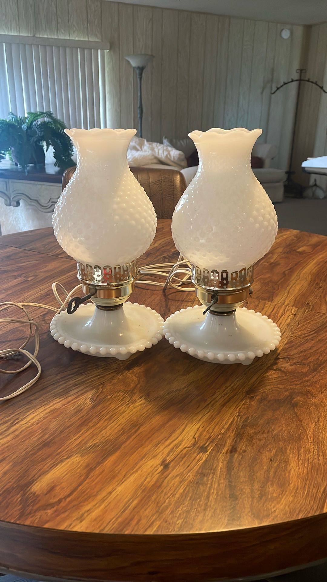 Pair Vintage Milk Glass Lamps