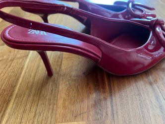 Zara Red Patent Leather Slingback Heels 8