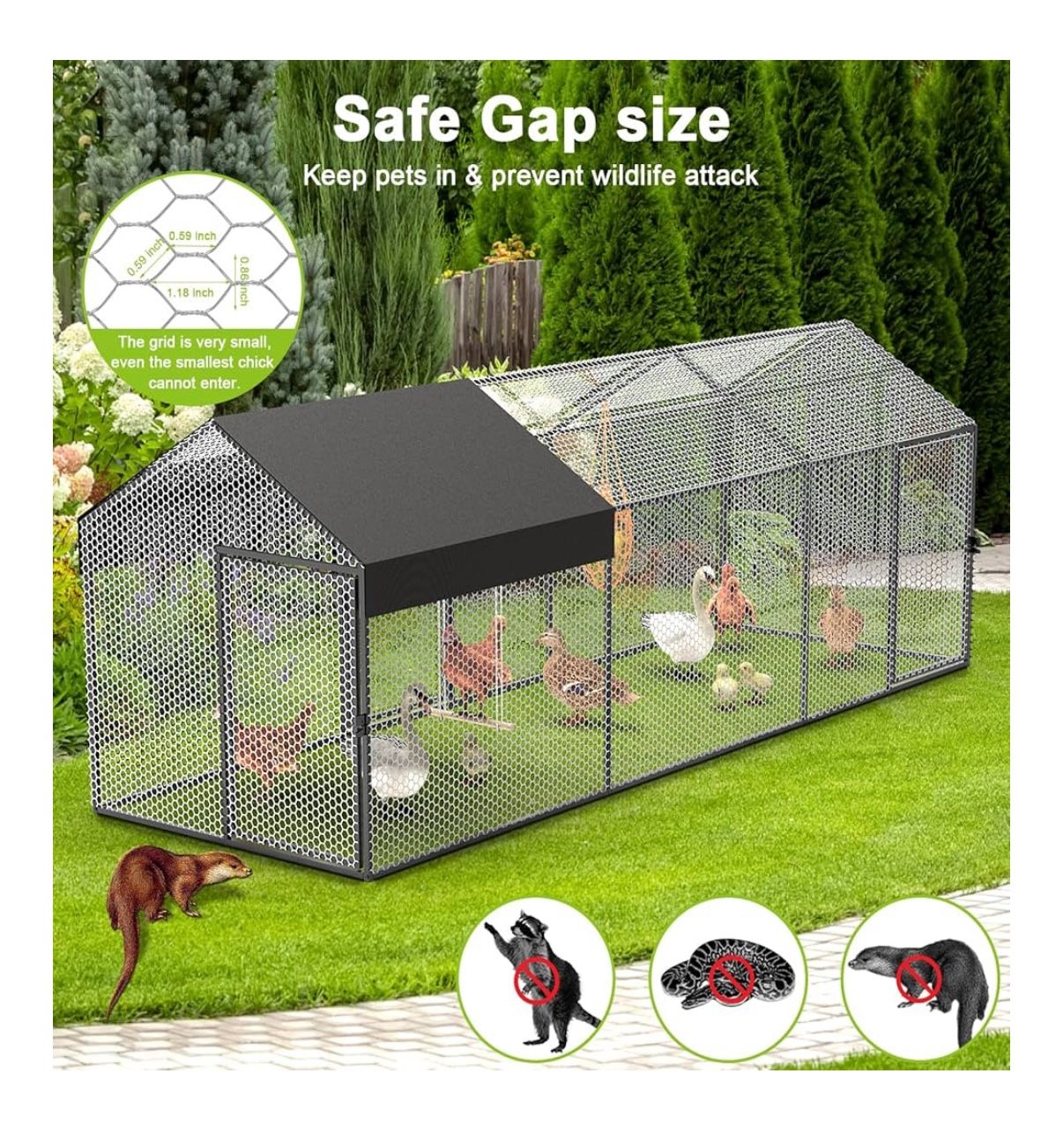 Metal Chicken Coop Run for 8-12 Chickens 118"x40"x40"