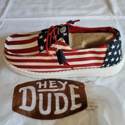 *NEW* Hey Dude Wendy Americana American Flag Shoes Sneakers Size Women's 5