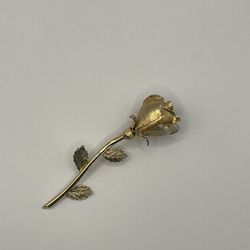  Vintage 4 Inch Rose Bud Stem Gold Tone Pin/Brooch 