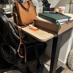 Wood Table With Black Stand 