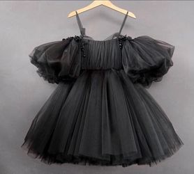 Black puffy kids party dress