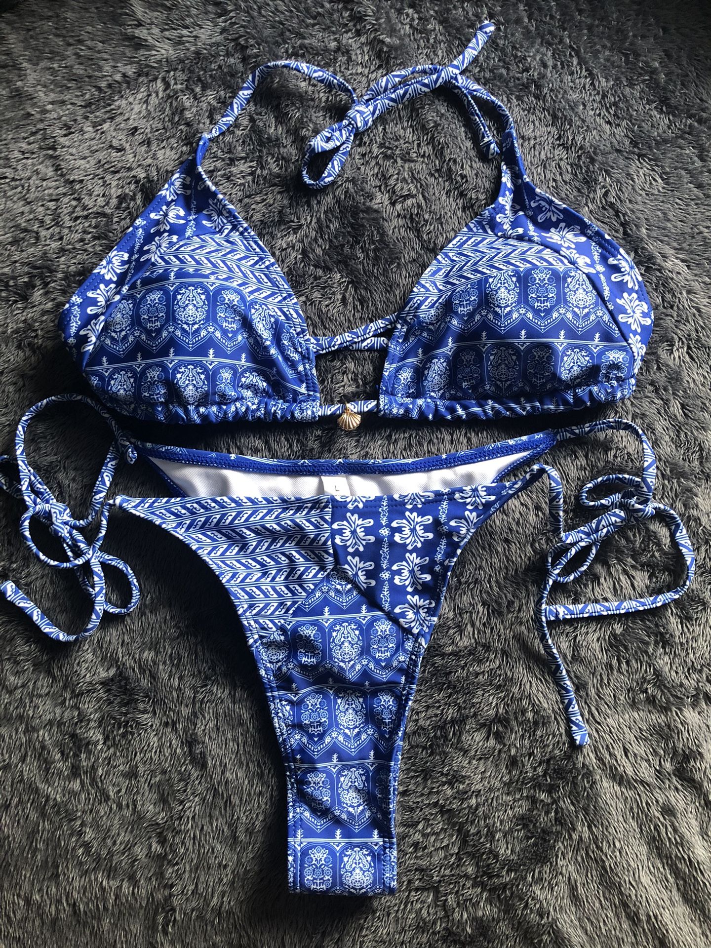 New Blue And White Patterned Bikini