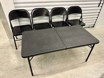 Black Folding Table and 4 Chairs Set
