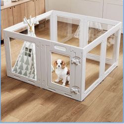 Clear Acrylic Dog Playpen with Door,23.6" Puppy Playpen,Easy Assemble Pet Fence,8-Panel for Puppies/Small Dog Play Pen Indoor (White-8, 23.6 Inch-H, 8