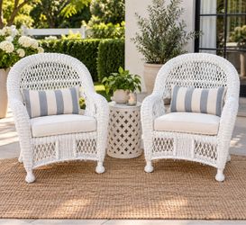 White Wicker Patio Chairs Set of 2