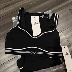 Alo Yoga Black White Piping Activewear Set Small New With Tags
