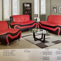 New Brown Red Faux Leather Combination Sofa Set 