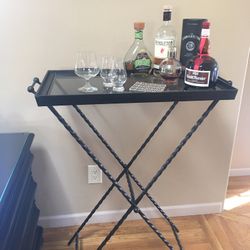 Tall Rod Iron Smoked Glass Side Table