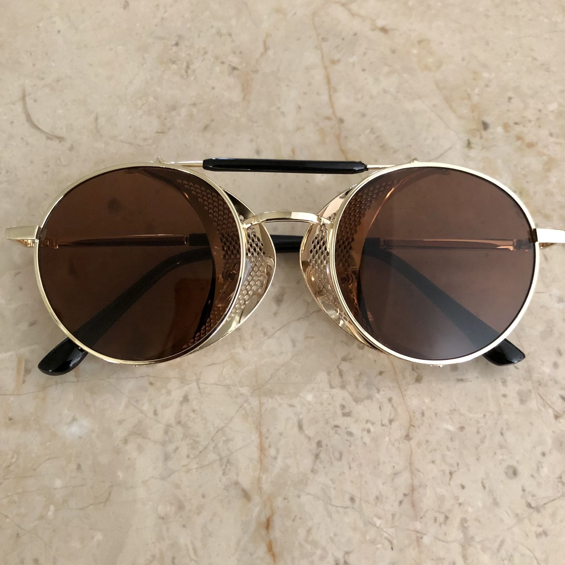 New Gold Round Metal Frame Sunglasses