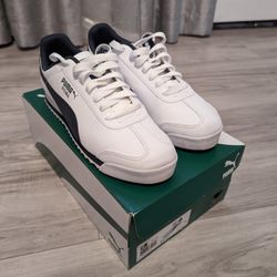 Puma Roma Sneakers (9.5) White & Navy Blue (Worn Once)