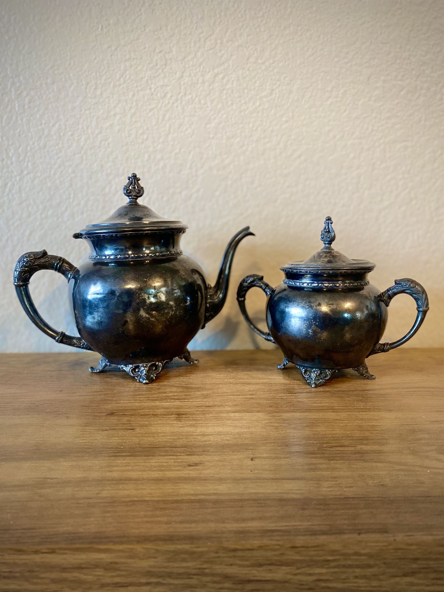 Antique F.B. Rogers Silver Teapot & Sugar Bowl Full Set – Victorian Tea Service