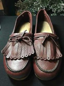 Bass Fringe Loafer Burgundy Leather Womens Shoes Size 8 1/2