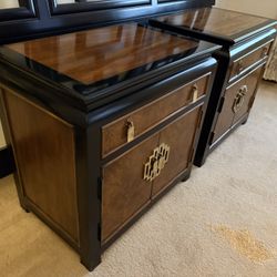 Pair of Century Furniture Burl Wood Nightstands – Hollywood Regency