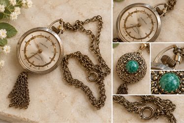 Vintage Heritage Swiss Pendant Watch Necklace – Ornate Filigree & Turquoise-Color Stone