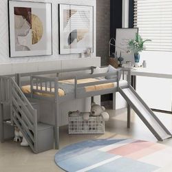 Children's Loft Bed With Slide And Twin Mattress
