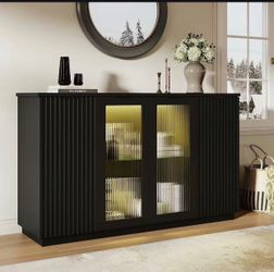 Black Sideboard Cabinet with Glass Doors and LED Lighting