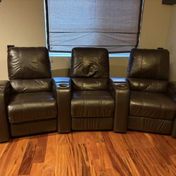Theater Chairs: Seating: 3-pc Leather Power Recliners