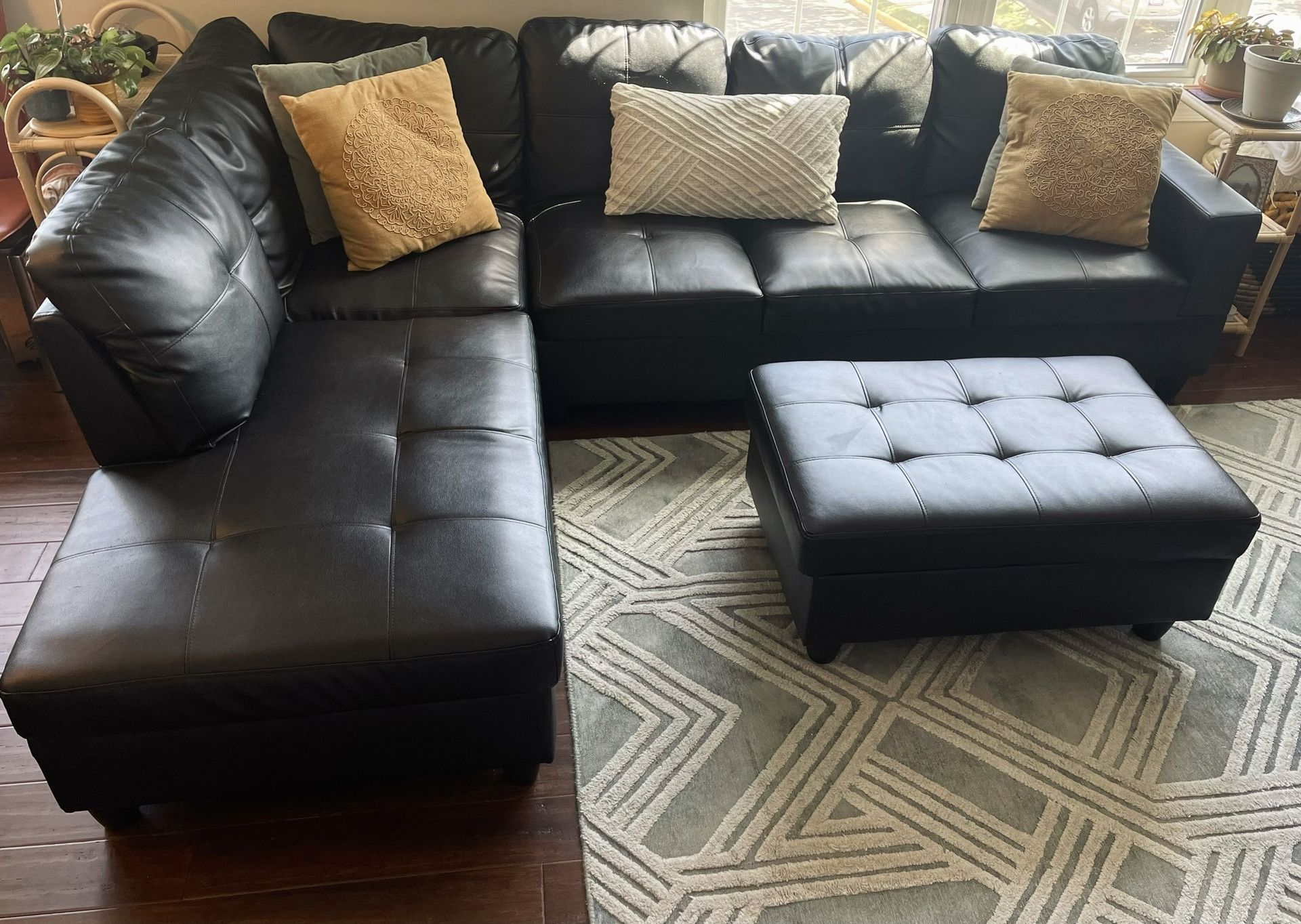 Black Faux Leather Couch- Great Condition