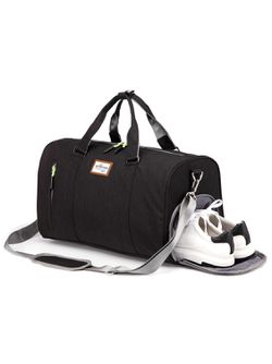 Duffle Bag Sports Gym Travel Luggage Including Shoes Compartment (black)