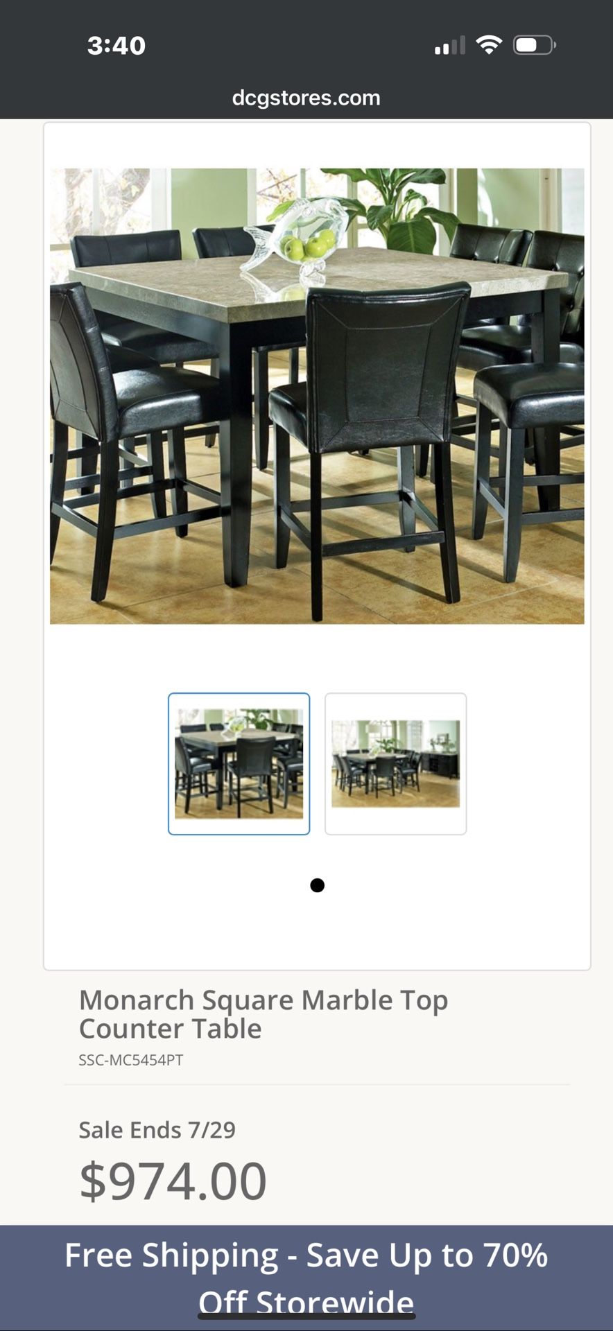 Monarch Square Marble Top Dining Room Table