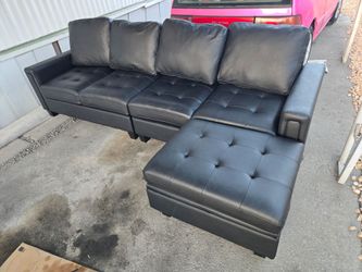 Belffin Modular Sectional Sofa w Storage seat, Modular L shaped 3 piece (faux leather black)