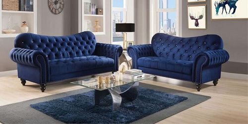Navy Velvet Sofa and Loveseat @Elegant Furniture