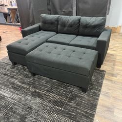 Black Sectional Couch With Ottoman 