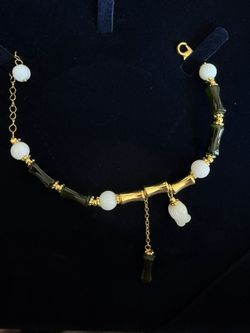 Dark Green And Gold Color Bamboo Shape Bracelet 