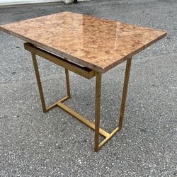 Mid Century Style Gold Metal Base Marble Top Accent Table! Marble is not affixed to table base  24.5x16.5x21in