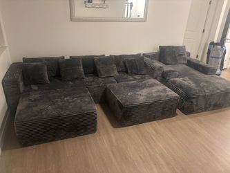 Large Gray Corduroy Modular Sectional Sofa