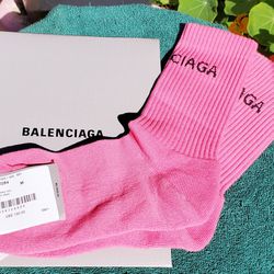 NEW Balenciaga Logo Tennis Socks In Pink (Medium) - Made In Italy