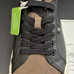 Cariuma OCA Low Black Premium Pebbled Leather Khaki Suede Sneakers Men 10 W 11.5