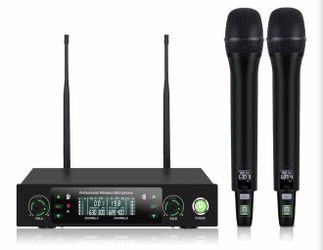 Brand new in the box- Wireless Microphone System, Dual UHF Metal Cordless Mic Set for Karaoke Singing, Church, DJ, Party, Wedding, 500ft Long Range, A