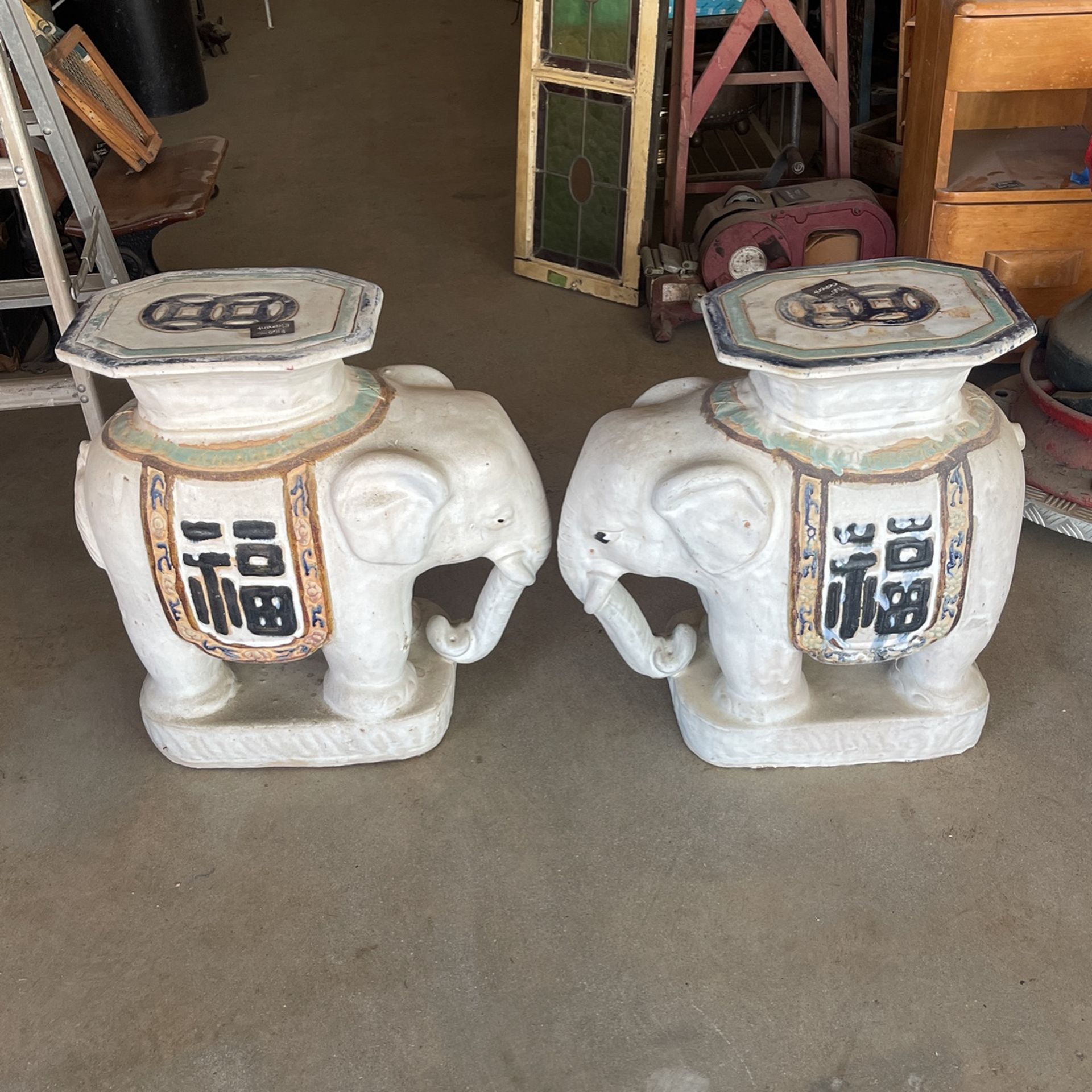 Vintage Asian ceramic elephant plant stands