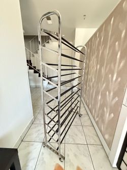 NEW CONDITION Whitmor 10 Tier Rolling Metal Shoe Rack