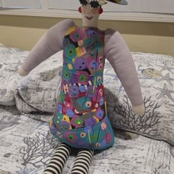 Handmade Mixed Media Art Doll with Vinyl Record Hat