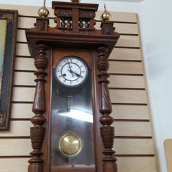 Antique wall clock 39" nice working condition with original key