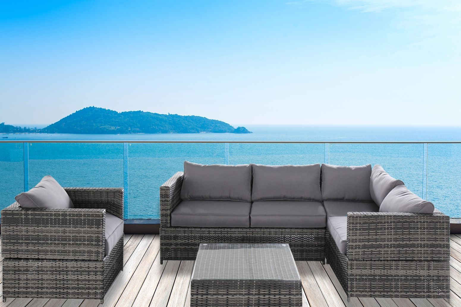 4 Piece PE BEAUTIFUL Wicker Rattan Pool Patio Garden Set with Cushions, Grey. Magari Furniture Outdoor SJ-15125 Complete